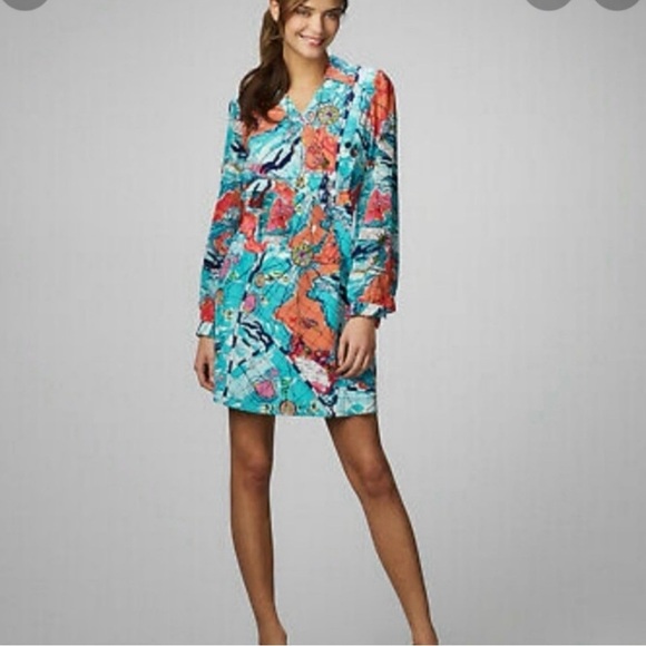 Lilly Pulitzer X Marks Spot 100% Silk dress map boat Size 0 - Picture 1 of 12